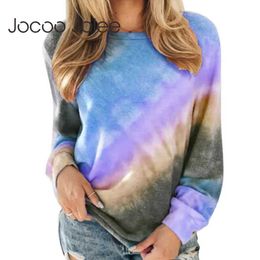 Jocoo Jolee Women Rainbow Hoodies Casual Long Sleeve Tie Dye Hoodie Autumn Loose Oversized Sweatshirts Women's Clothing 210619