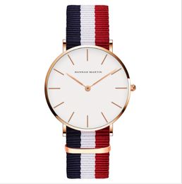 Hannah Martin 36MM Simple Dial Womens Watches Accurate Quartz Ladies Watch Comfortable Leather Strap or Nylon Band Wristwatches219Z