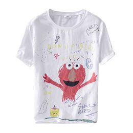 Graphic T Shirts Men Summer Short Sleeve Cotton Linen Casual Tops Cartoon Printing Tees Male Fashion Clothing 210601