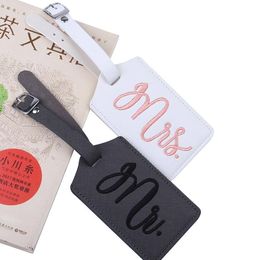 DHL60pcs Luggage tags Travel Accessories Personal Style MR&MRS Embroidery Printing Pu Suitcase ID Addres Holder