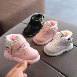 Boots Size 16-20 Baby Fur Shoes Children Winter Boys Plus Velvet Girls Non-slip Snow Infant Warm