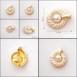 Pins, Brooches Jewelry Retro Style Enamel Conch Personality Fashion Simple Imitation Pearl Brooch Men And Women Models Drop Delivery 2021 T4