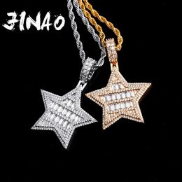 JINAO High Quality Pentagram Pendant Necklace Iced Out Cubic Zirconia Hip Hop Star Jewelry For Gift Women And Men X0509