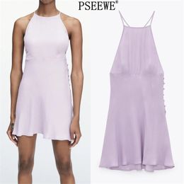 Dress Purple Camisole Mini Sexy Women Summer Backless Beach Short es Woman Chic Button Club 210519