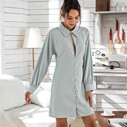 Casual elgant women's dress shirt fashion hollow out front short female long sleeve autumn winter vestidos 210427