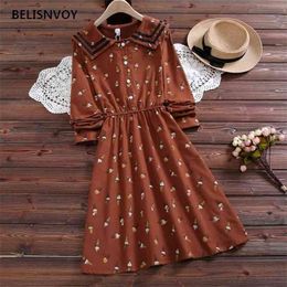 Japanese Mori Girl Autumn Winter Kawaii Dresses Women Long Sleeve Vintage Sailar Collar Vestidos Ropa Mujer Elegant Cotton Dress 210520