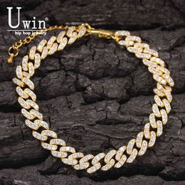 UWIN 9mm Iced Out Cuban Link Anklet Plus 2inch Extension Zircon Hip Hop Fashion Punk Chain Bling Charms Jewellery