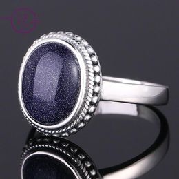 Cluster Rings Nasiya Elegant Simple Oval Blue Sandstone Women Girls 925 Sterling Silver Fine Jewellery Anniversary Engagement Party Gift