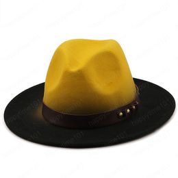 Simple Women Men Wool Vintage Trilby Felt Fedora Hat With Wide Brim Gentleman Elegant Gradient Color For Lady Winter Jazz Caps