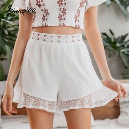 Ruffle mid waist lace women mujer Beach style flower pattern polyester ladies Micro-bomb lined shorts 210414