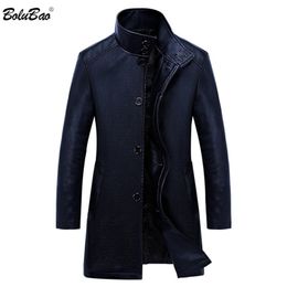 BOLUBAO Men's Fashion Brand Leather Jacket Autumn Men Long Section Slim Leather Trench Coat Male Solid Colour Leather Jackets 211110