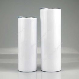 20oz 30oz Sublimation straight Skinny Tumbler Stainless steel blank white skinny cup with lid straw Cylinder bottle sea shipping DAW53