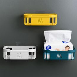 Toilet Paper Holders Punch-Free ShelfTissue Box Wall-Mounted Sticky Storage Holder Roll Bathroom Kitchen