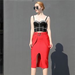 Party Two Piece Set Backless Sexy Beading Top Bandage Skirt Elegant Woman 2 Women Club Outfits Summer Suits 210515