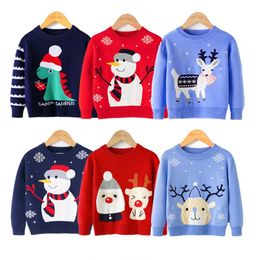 Kids Christmas Clothings Toddler Girls Deer Snowman Sweaters Autumn Winter Boys Pullover Warm Cotton Clothes for Child 2-7 Years 211028