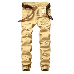 Ripped Jeans Men Stretch Slim Fit Men's Jogging Pants Fake Zippers Destroyed Hollow Out Hip Hop Casual Denim Jeans Male No Belt X0621