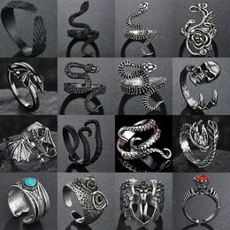 silver goth rings UK - Cluster Rings For Men Women Punk Goth Snake Dragon Silver Plated Ring Exaggerated Adjustable Chic Party Gift Jewelry Mujer Bijoux