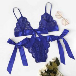Sexy Set Full Lace Lingerie Tie Side Women's Underwear Transparent Short Skin Care Kits Push Up Bra Brief s Erotic Intimate Y2302