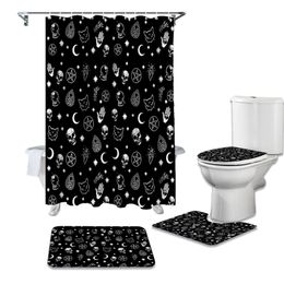 Black Witch Skull Moon Divination Waterproof Shower Curtain Rug Set Non-slip Bath Mat Toliet Cover Bathroom Shower Curtains 210402
