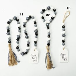 Wall Decor Halloween Wood Bead Garland Decorated with sign pendant Tassel Farmhouse Beads Party Favour Decorations M3807