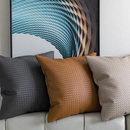Pillow Case Woven Texture Leather Pillowcase Modern Minimalist Light Luxury Sofa PU Solid Colour