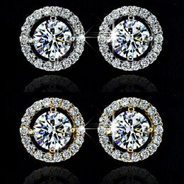 Luxury Female Crystal White Zircon Stud Earring Simple Gold Colour Round Vintage Wedding Earrings For Women