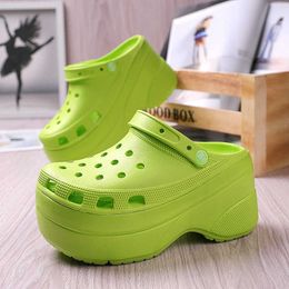 Summer Green Platform High Heels Sandals Non-slip Wedges shoes for Women 10 cm Increase Fashion Garden Shoes Y0714