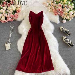 Evening Party Velvet Solid V Neck A-line Vestidos Vintage Korean Chic Autumn Winter Woman Dress 19403 210415