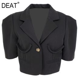 spring and summer fashion women clothes single button pocket short slim notched small blazer WR15101l 210421