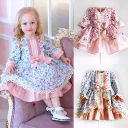 Cute Kids Baby Girls Princess Formal Dress Floral Lace Bowknot Ruffles Dress Birthday Wedding Party Dress Girl Ball Gown 1-6Y Q0716
