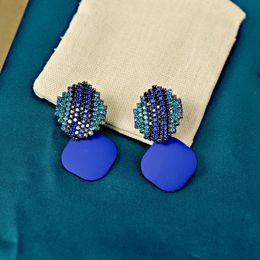 S2803 Fashion Jewellery Blue Square Diamond Earrings for Women S925 Silver Post Personality Geometric Earrings