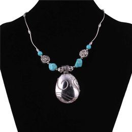 women's Oval pattern Tibetan silver turquoise Pendant Necklaces fashion gift national style women DIY necklace pendants