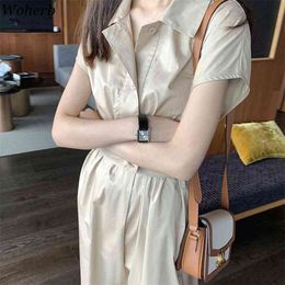 Office Lady Slim Waist Belt Dress Korean Chic Casual Short Sleeve Solid Midi Long Shirt Dresses Womens Formal 210519