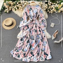 LoveFlowerLife Spring Autumn Floral Print O Neck Dress A Line Casual Elegant Lady Party Knee Length Women Dresses 210521