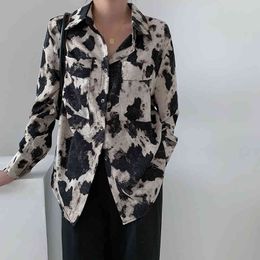 Harajuku shirt Leopard-print Long-Sleeved Shirt Women top Spring flower Loose Chiffon Blusas De Mujer Blouses 2010H 210420