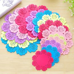 Silicone Hollow Rose Flower Shaped Cup Mats Coasters 6 Colours Round Drink Coasters Lace Stain Resistant Placemat 10cm