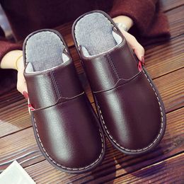 Women's Slippers home shoes 2020 New Winter Ladies Non Slip PU Leather Indoor Slippers for woman Windproof Designer family Y0731