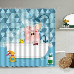 Bathing Pig Shower Curtains Cartoon Alpaca Dinosaur Cute children Bathroom Decoration Waterproof Curtain Toilet partition 210609