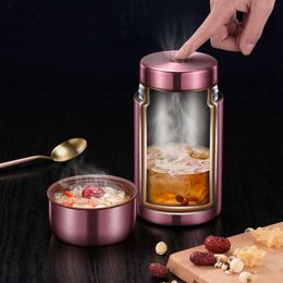 BOAONI 800ml/1000ml Food Thermal Jar Vacuum Insulated Soup Thermos Containers 316 Stainless Steel Lunch Box with Folding Spoon 210709