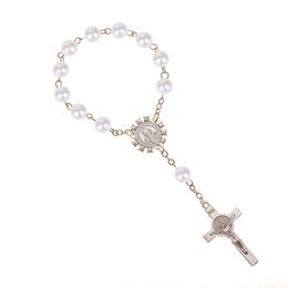 Imitation Pearl Beads Catholic Rosary Catholic Holy Communion silver color Wings Crucifix Pendants Bracelet nice gift