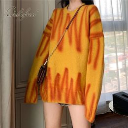 Autumn Winter Women Knitted Pullovers Fashion Girls Print Oversized Sweater Streetwear 210415