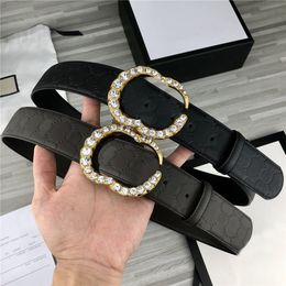 Classic Rhinestones Belt Letter Jacquard Buckle Belt Men Women Genuine Leather Belts Ceinture Couple Crystal Metal Buckle Belt