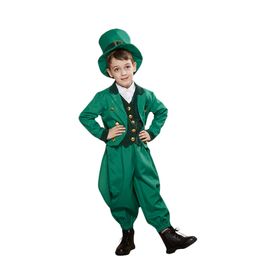 Mascot doll costume Boys Green Jacket Pants Hat Suit St. Patricks Day Role Play Outfit Halloween Costume Irish Carnival Party Dress Up Suit