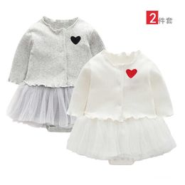 Infant Toddler Girls Romper Dress Clothes Set for Born Baby Cotton 2pcs Outfit Cardigan 210529