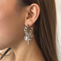 Korea Harajuku Cartilage Drop Dangle Earring Punk Cool Egirl Cross Sequin Tassel Pendant Earrings For Women Men Jewelry