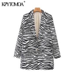 KPYTOMOA Women 2021 Fashion Single Button Animal Print Blazer Coat Vintage Long Sleeve Pockets Female Outerwear Chic Veste Femme X0721