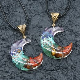 Coated Resin Colorful stone Beads crescent moon Pendant Necklace Healing Jewelry for Men Men Rope Chain