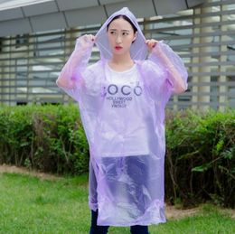 Wholesale Light purple Disposable pe raincoat outdoor travel lightweight cycling one-piece unisex adult rainwear DHL