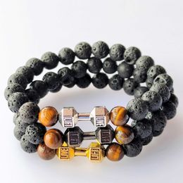 Volcano Tiger Eye Stone Barbell Beaded Bracelet Yoga Fitness Men's and Women's Bead Elastic Bracelet