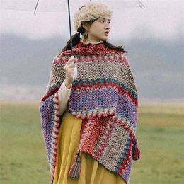 Dream Horse Ethnic Wind Cardigan Shawl Dual-use Cloak Sweater Red Warm Scarf Travel Jacket GX1523 210506